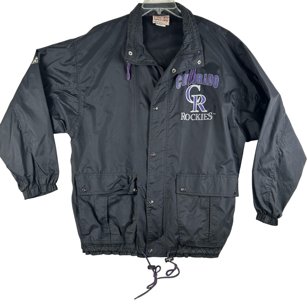 Vintage Colorado Rockies Jacket Mens Large Black MLB Baseball Apex One 90s Retro